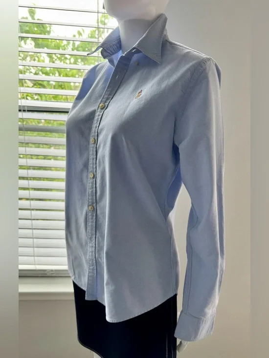 Polo Ralph Lauren. Women's Oxford Cotton Shirt, Size 10. Light Blue. Features - Picture 10 of 16